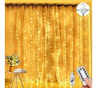Ghirlanda di luci per tenda, 3 m x 3 m, 300 LED, per camera da letto, con 8 modalità, telecomando con timer, luminosità regolabile, per camera da letto, giardino, feste, decorazioni per matrimoni