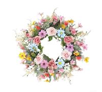 Ghirlanda di margherite artificiali 40 x 40 cm, in plastica, per primavera, Pasqua, San Valentino, decorazione da parete per casa, festa di nozze, addio al nubilato, anniversario, multicolore