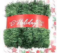 Ghirlanda di Natale 15m Verde Antincendio - Decorazione per Esterno e Interno, per Camino, Scale e Porta - Materiale PVC Resistente alle Intemperie, Aspetto Naturale Senza Luci, Tagliabile e Personali