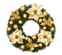 Ghirlanda di Natale artificiale, 40 cm, ghirlanda di fiori artificiali, per matrimonio, Natale, con farfalla dorata e palline di Natale, per porta d'ingresso (corona di Natale C) (Chris
