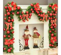 Ghirlanda Di Natale Artificiale Da 9 Piedi,Lunga Ghirlanda Di Verde Artificiale,Ghirlanda Di Natale Sempreverde E Spessa,La Migliore Decorazione Natalizia(Red,Without light)