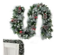 Ghirlanda di Natale artificiale, ghirlanda di Natale in rattan | Corona di Natale in pino 6,5 m, ghirlanda in rattan, decorazione, bacche rosse, accessori natalizi per porta di casa e Natale