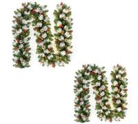 Ghirlanda Di Natale Artificiale Realistica,Ghirlanda Invernale Spessa,Decorazione Natalizia La Casa,Adatta For Scrivania,Mensola Del Camino,Interni Ed Esterni,Camino(With lights,2pcs)