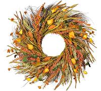 Ghirlanda di Natale Decorazioni Natalizie Corona Autunnale Porta d'ingresso Decorativo Pungolo da Appendere Cerchio di spighe di Grano Dorato Ornamenti Natalizi Decorazioni per la casa Ghirlanda,