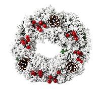 Ghirlanda di Natale, ghirlanda artificiale invernale for porta d'ingresso con pigne, design neve che cade, 32 cm/12,5 pollici