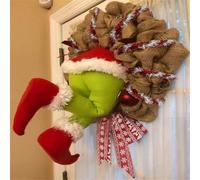 Ghirlanda di Natale Grinch, come il Grinch ha rubato la ghirlanda di Natale in tela da sacchetto, ghirlanda natalizia (45 x 35 cm)