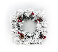 Ghirlanda di Natale innevata con pigne e bacche rosse 40cm Wisdom
