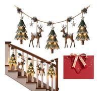 Ghirlanda di Natale nel bosco illuminato, con ornamenti di cervi e alberi (1pc)