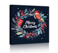 Ghirlanda di Natale Tela di canapa Stampe d'arte parete Vischio Uccelli Decorazione parete blu Poster per soggiorno Inverno Vacanze Home Decor pronto da appendere 30x30cm Innerframe