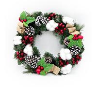 Ghirlanda di Natale verde con pigne e bacche rosse 40cm Wisdom