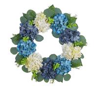 Ghirlanda di ortensie per porta d'ingresso, grande, 40,6 cm, blu e bianca, da appendere, per primavera ed estate, ghirlanda natalizia per esterni (blu, taglia unica)