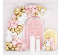 Ghirlanda di palloncini bianchi e rosa, in lattice, 100 pezzi, colore bianco opaco, rosa, metallico, oro, con coriandoli dorati, per decorazioni di compleanno per ragazze, donne, matrimoni,