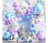 Ghirlanda di palloncini Frozen, 117 pezzi, colore blu, viola, con fiocco di neve, argento, esplosione, stella, palloncini in pellicola per Frozen, decorazione di compleanno, decorazione invernale,
