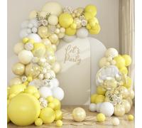 Ghirlanda di palloncini gialli e bianchi, set di 114 palloncini gialli e bianchi, in lattice, per decorazione di compleanno, matrimonio, rivelazione di sesso, Capodanno, feste