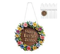 Ghirlanda di Pasqua per la porta d'ingresso - Appendiabiti per porta di Buona Pasqua, cartello con ghirlanda in legno per porta d'ingresso di Buona Pasqua | Ghirlanda pasquale in legno, decorazione st