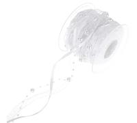 Ghirlanda di Perle con Organza, 8 3 mm, Nastro di Perle, Nastro Regalo, Nastro alla Moda, Nastro Decorativo da Appendere, Decorazione da Tavolo, per Matrimonio, Natale, Battesimo, Compleanno, Bianco