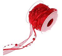 Ghirlanda di Perle con Organza,8 3 mm,Nastro di Perle,Nastro Regalo,Nastro alla Moda,Nastro Decorativo da Appendere,Decorazione da Tavolo,per Matrimoni,Natale,Battesimi,Compleanni,Colore: Rosso