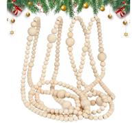 Ghirlanda di perline di legno - Stile rustico e vintage per un'autentica decorazione bohémien | Corona in legno naturale da 3,65 m | Per caminetto, albero di Natale e decorazioni murali, tutto l'anno
