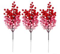 Ghirlanda di piante artificiali, set da 3 per decorazione da parete | Simile alla vita, bacche rosse, lunghezza 40 cm, non necessita di annaffiatura, fresche tutto l'anno