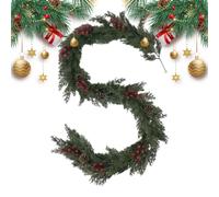 Ghirlanda di pino artificiale, 182,9 cm, con bacche rosse, decorazioni | Ghirlanda artificiale per caminetto per interni ed esterni, tavolo, finestra, portico, caminetto, feste, festival, cucina