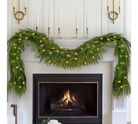 Ghirlanda di pino artificiale con luci a LED, decorazione natalizia a batteria, per porta, camino, parete, 1,8 m/2,7 m, realistiche ghirlande verdi per decorazioni natalizie festive per la casa (1,8 m