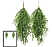 Ghirlanda di pino, ghirlanda artificiale verde, con lacrime di Natale, 2 pezzi di piante artificiali sospese, ghirlande per la decorazione, 26 pollici, per ringhiere da parete per finestre da tavolo