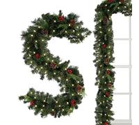 Ghirlanda di pino natalizio, della ghirlanda di Natale, Ghirlanda di bacche rosse natalizie spesse alimentate a batteria da 5,9 piedi 2 modalità di illuminazione per esterni per decorazioni natalizie