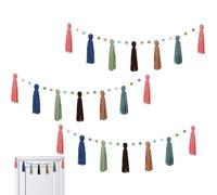 Ghirlanda di pompon Boho - 3 pezzi di arazzi da parete Boho | Striscione di pompon in cotone 130 x 13 cm, decorazione per la stanza della classe, forniture per feste di Natale, fotografia, scuola