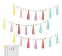 Ghirlanda di pompon Boho - 3 pezzi ghirlanda di Boho colorata nastro | decorazione da parete porta soffitto lavagna,parete porta scuola biblioteca classe tavolo