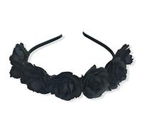 Ghirlanda di rose su fascia per capelli da donna e ragazza corona Halloween teschio di zucchero tessuto velluto Alice Band (nero)
