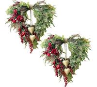 Ghirlanda di San Valentinos in Stile Rustico con Cuori, Rose Rosse e Bacche, Campanelle Dorate a Forma di Cuore, Fiori in Tessuto e Campanella Vintage a Forma di Cuore, Decorazione Rustica(2PC)