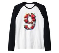 Ghirlanda di Stelle di Natale Numero Nove allegria Natalizia Maglia con Maniche Raglan
