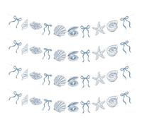 Ghirlanda di stelle marine e conchiglie blu con fiocco blu stelle marine e conchiglie sotto il mare oceano costiera nautica spiaggia decorazioni per feste da appendere per estate compleanno matrimonio