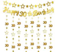 Ghirlanda di striscioni per 30° compleanno, 10 pezzi oro pre-infilato, bandierine a stella numero 30 scintillanti ghirlande a stella per uomini donne 30 anni compleanno anniversario forniture