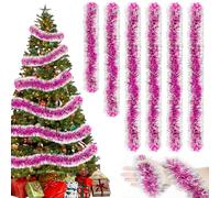 Ghirlanda di tinsel natalizio, rosa, 6 pezzi, tinsel lucido, per albero di Natale, decorazione natalizia, decorazione natalizia, orpello, ghirlanda per tende, camere, feste, decorazioni natalizie