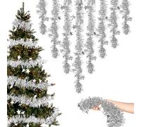 Ghirlanda di tinsel per albero di Natale, ghirlanda di tinsel argento sull'albero di Natale, può essere decorata anche per interni ed esterni (7 cm x 180 cm)