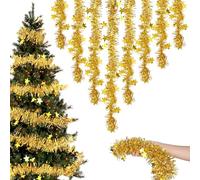 Ghirlanda di tinsel per albero di Natale, ghirlanda di tinsel dorata sull'albero di Natale, può essere decorata anche per interni ed esterni (7 cm x 180 cm)