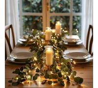 Ghirlanda di ulivo con albero scintillante, 1,8 m, ghirlanda di vite artificiale, decorazione da tavolo per Natale a batteria (2 pezzi)