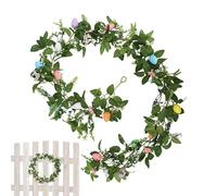 Ghirlanda di uova di Pasqua artificiali | Ghirlanda di decorazioni pasquali con uova colorate | Ciondolo con fiori primaverili, gancio per porta pasquale, bomboniera per interni ed esterni, casa