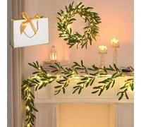 Ghirlanda di vine d'oliva Twinkling, albero di Natale (vite d'oliva luminosa), 6 piedi di faux vines, ghirlanda artificiale per il camino di Natale, decorazione da parete da tavolo (A*2)