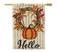 Ghirlanda di zucca autunnale bandiera da giardino, foglie di raccolta arancioni per esterni, bandiera decorativa per esterni, bandiera da cortile in iuta su entrambi i lati, decorazione stagionale per