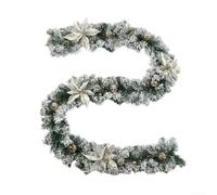 Ghirlanda festiva preilluminata con pino pieno ed elementi decorativi, tra cui bacche dorate e palline di Natale, adatta per caminetti, scale e decorazioni per porte (1,8 metri argento)