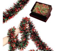 Ghirlanda Fiocchi Neve Albero Di Natale e Carta Velina Sminuzzata Rossa e Verde 100g,Confezioni Carta Sminuzzata Rafia Decorativa, Ghirlanda Di Natale Artificiale, Christmas Per Ragazzi e Ragazze