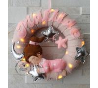 Ghirlanda fiocco nascita bimba rosa personalizzato con il nome