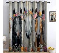 Ghirlanda Fiori Cavalli Sulla Porta Legno Tende Oscuranti Termiche Isolanti - Ridurre Il Rumore, Termiche Isolanti per Camera da Letto - 2 Pannelli per camera da letto soggiorno, Cachi, 117 x 229 cm