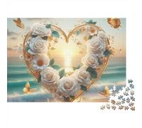 Ghirlanda Floreale a Cuore Puzzle 1000 Pezzi per Adulti Tramonto sul Mare Gioco di Puzzle 1000 Pezzi Relax Famiglia 52x38cm/1000pcs