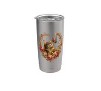 Ghirlanda floreale a forma di cuore con gatto soriano, farfalla, regalo per amanti dei gatti Bicchiere termico in acciaio inox doppia parete