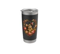 Ghirlanda floreale a forma di cuore con gatto soriano, farfalla, regalo per amanti dei gatti Bicchiere termico in acciaio inox doppia parete
