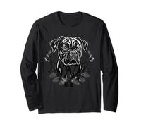 Ghirlanda floreale per cani boxer - Arte vettoriale in scala di grigi Maglia a Manica