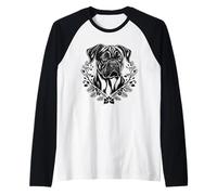 Ghirlanda floreale per cani boxer - Arte vettoriale in scala di grigi Maglia con Maniche Raglan